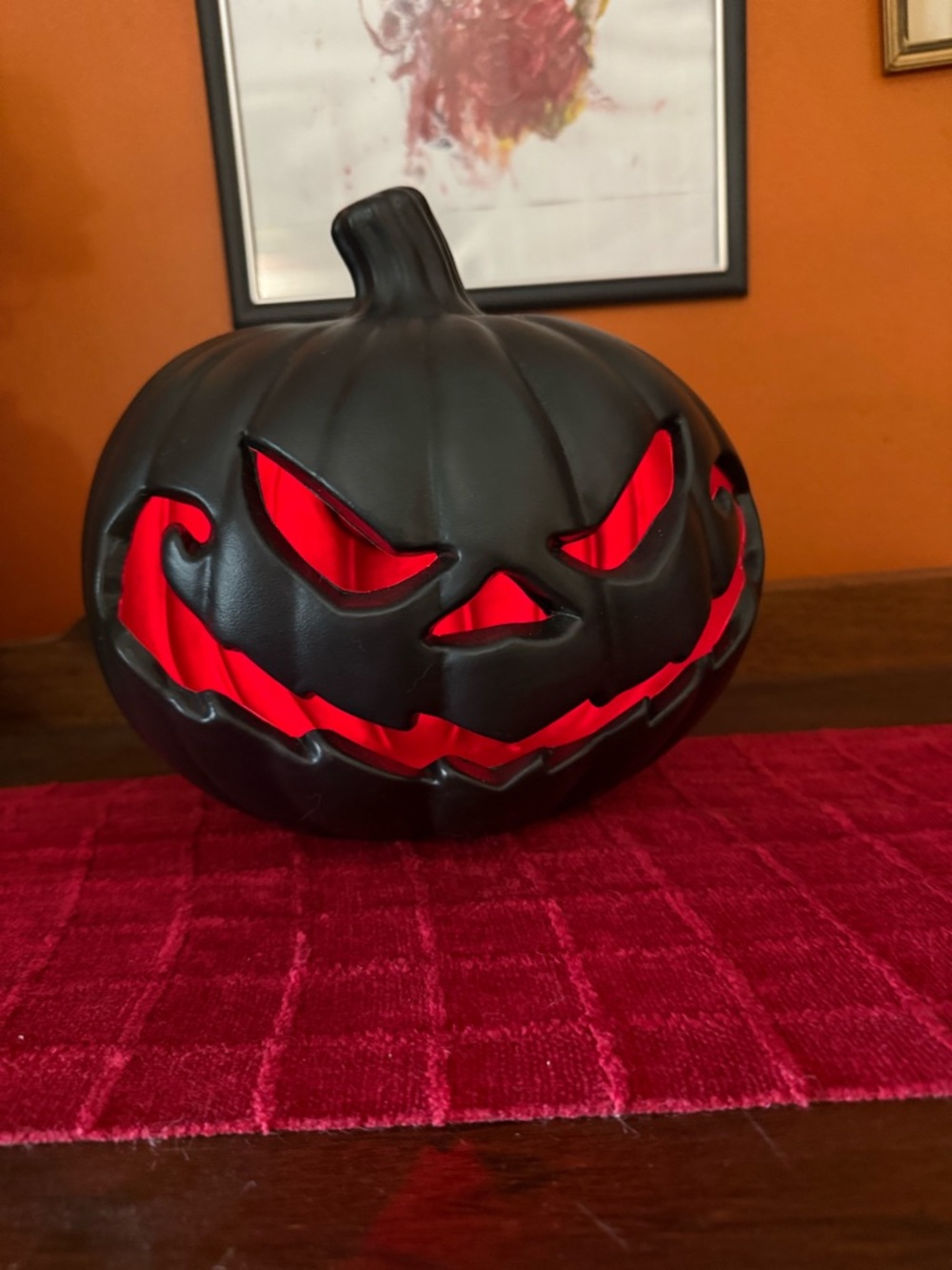 Black Blow Mold Jack-O'-Lantern Halloween Pumpkin Décor Red Light